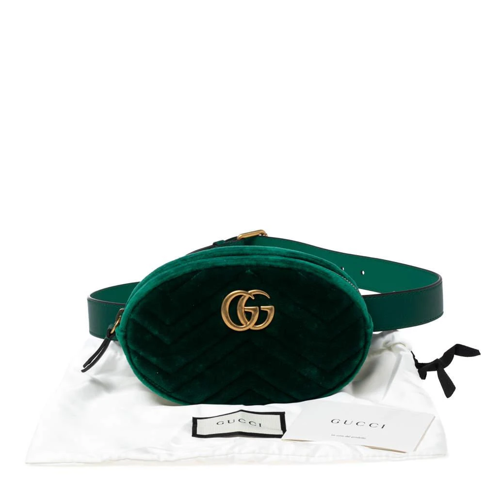Gucci Green Matelassé Velvet GG Marmont Belt Bag 商品