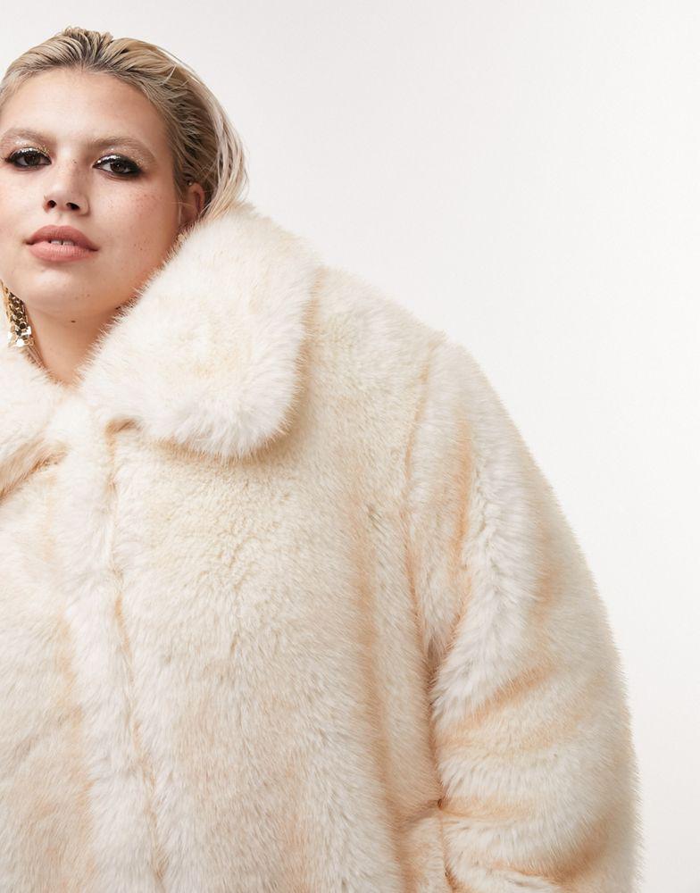 Topshop Curve oversized faux fur coat in cream商品第2张图片规格展示