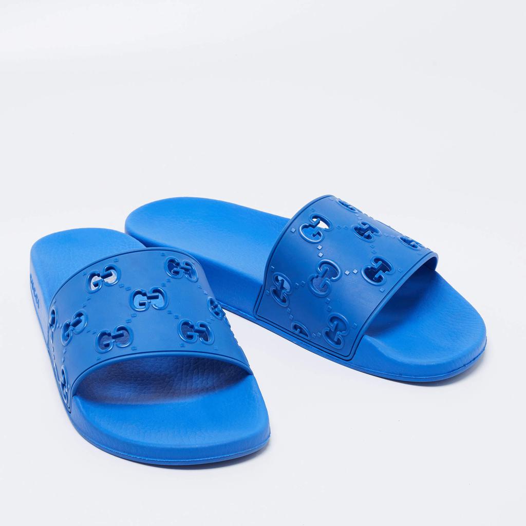 Gucci Blue GG Rubber Slide Flat Sandals Size 44商品第4张图片规格展示