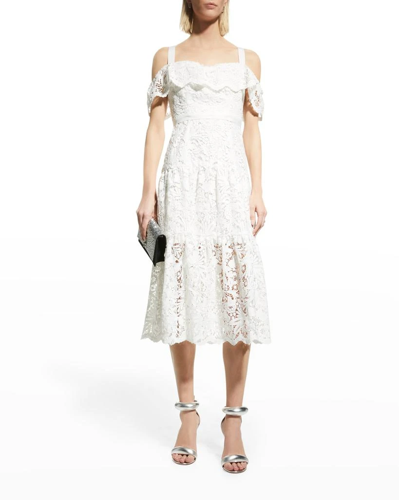 商品MARCHESA|Tiered Cold-Shoulder Lace Dress,价格¥1252,第1张图片