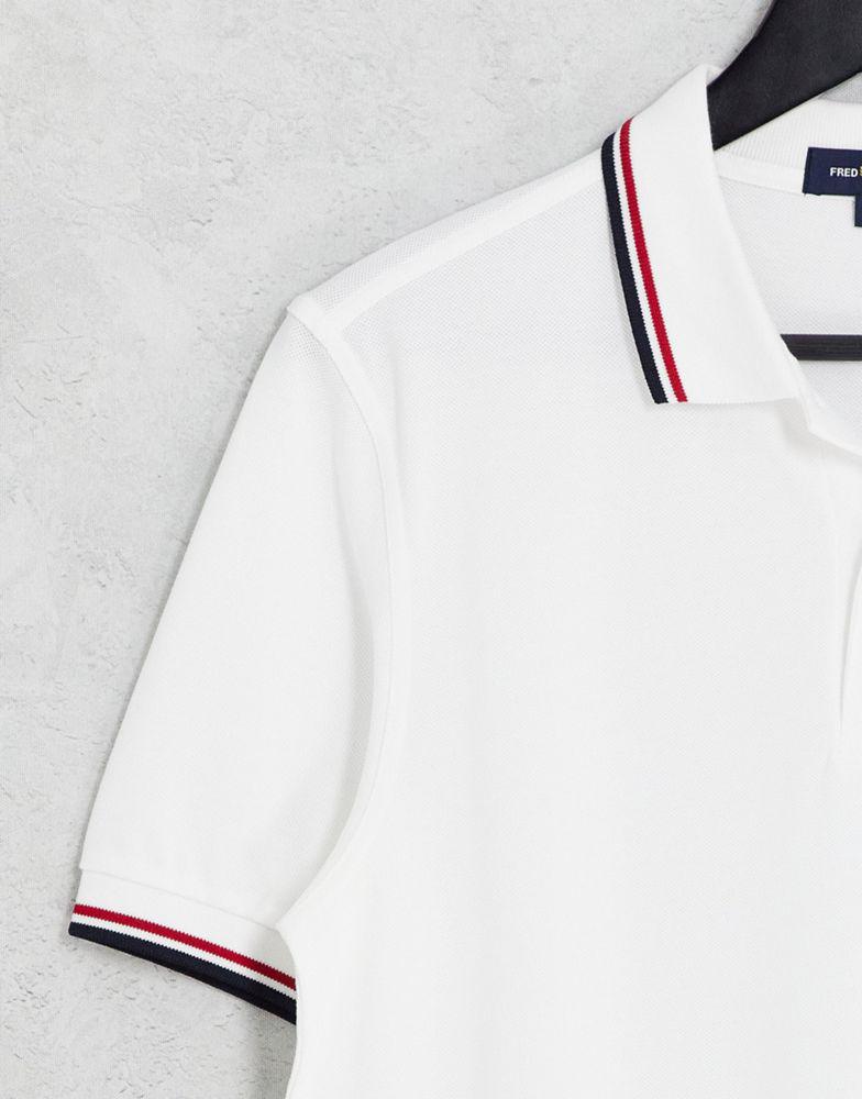 Fred Perry twin tipped logo polo in white/red/navy商品第3张图片规格展示