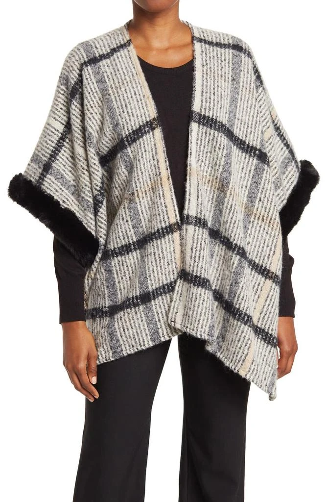 商品Vince Camuto|Grid Stripe Faux Fur Trim Topper,价格¥228,第1张图片