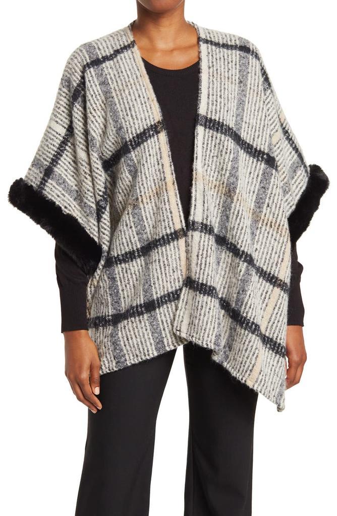 商品Vince Camuto|Grid Stripe Faux Fur Trim Topper,价格¥221,第1张图片