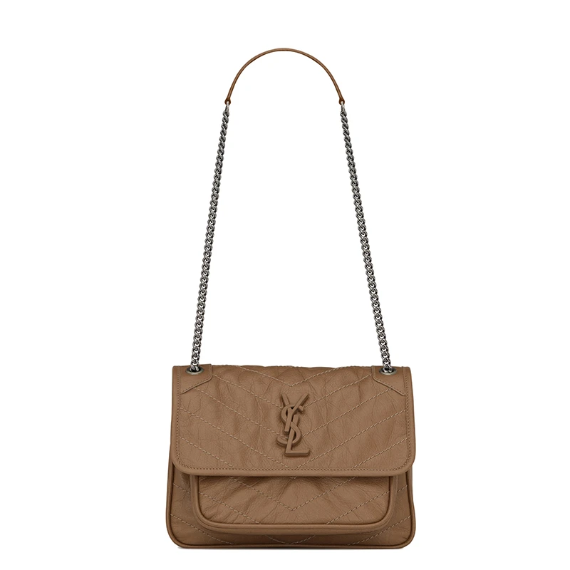 商品Yves Saint Laurent|SAINT LAURENT PARIS/圣罗兰 YSL 22春夏新款NIKI BABY系列 女士深太妃棕色绗缝复古褶皱牛皮革单肩斜挎链条包,价格¥19163,第1张图片
