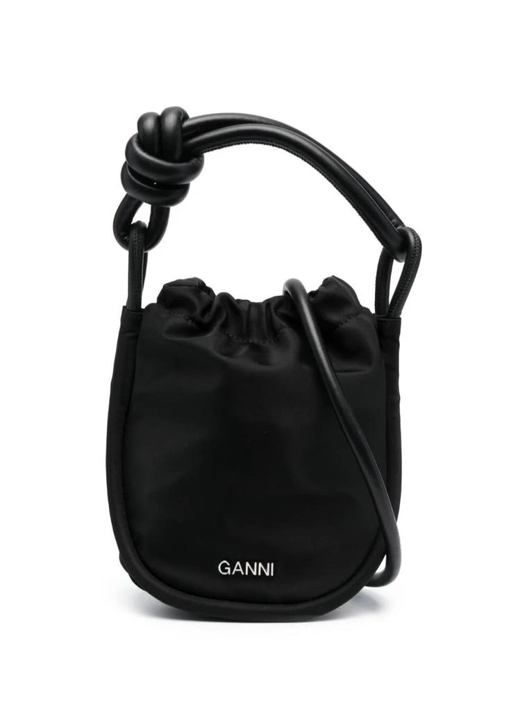 商品Ganni|small Knot Black Bucket Bag With Logo Detail In Recycled Nylon Woman,价格¥1475,第1张图片