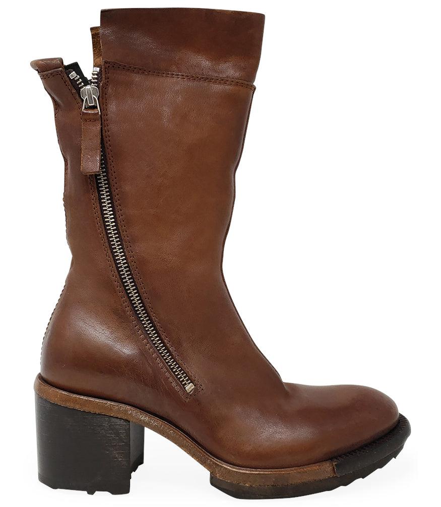 Moma Copper Tan Leather Double Size Zip Mid Calf Boot商品第1张图片规格展示