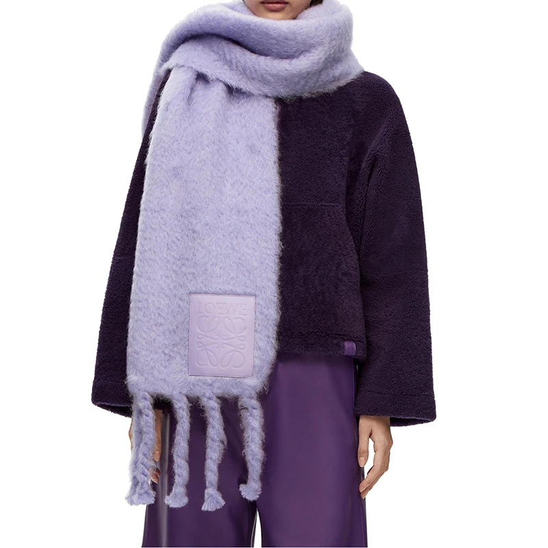 罗意威 23年早春新款 女士浅紫色马海毛混纺流苏围巾F811257X07-6400 商品