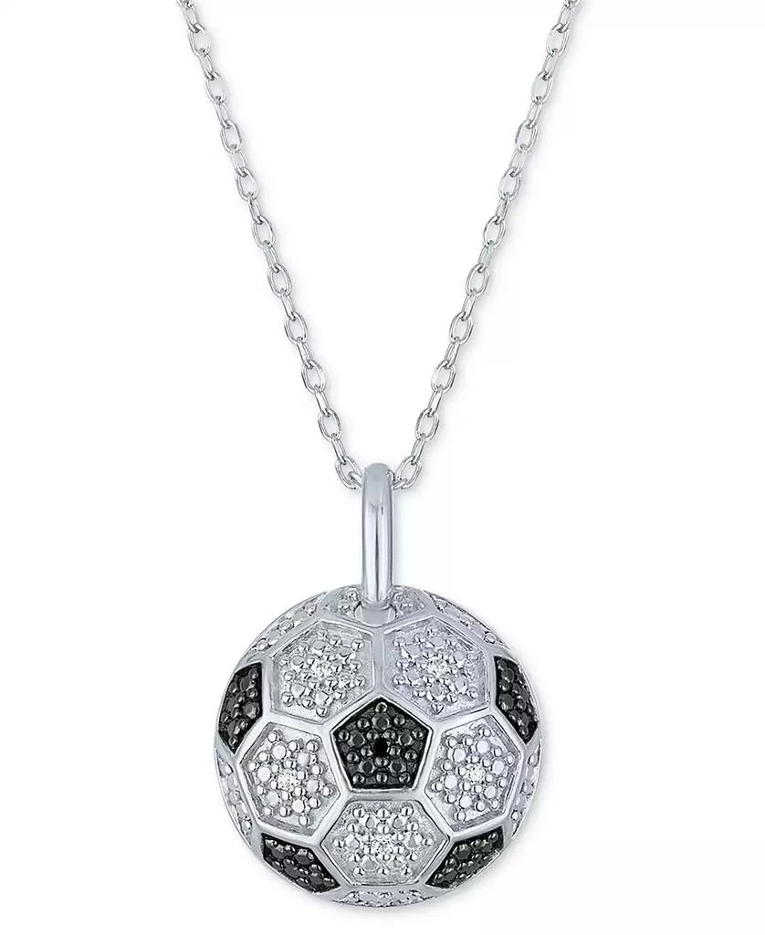 商品Macy's|Black & White Diamond Accent Soccer Ball Pendant Necklace in Sterling Silver, 16" + 2" extender,价格¥262,第1张图片