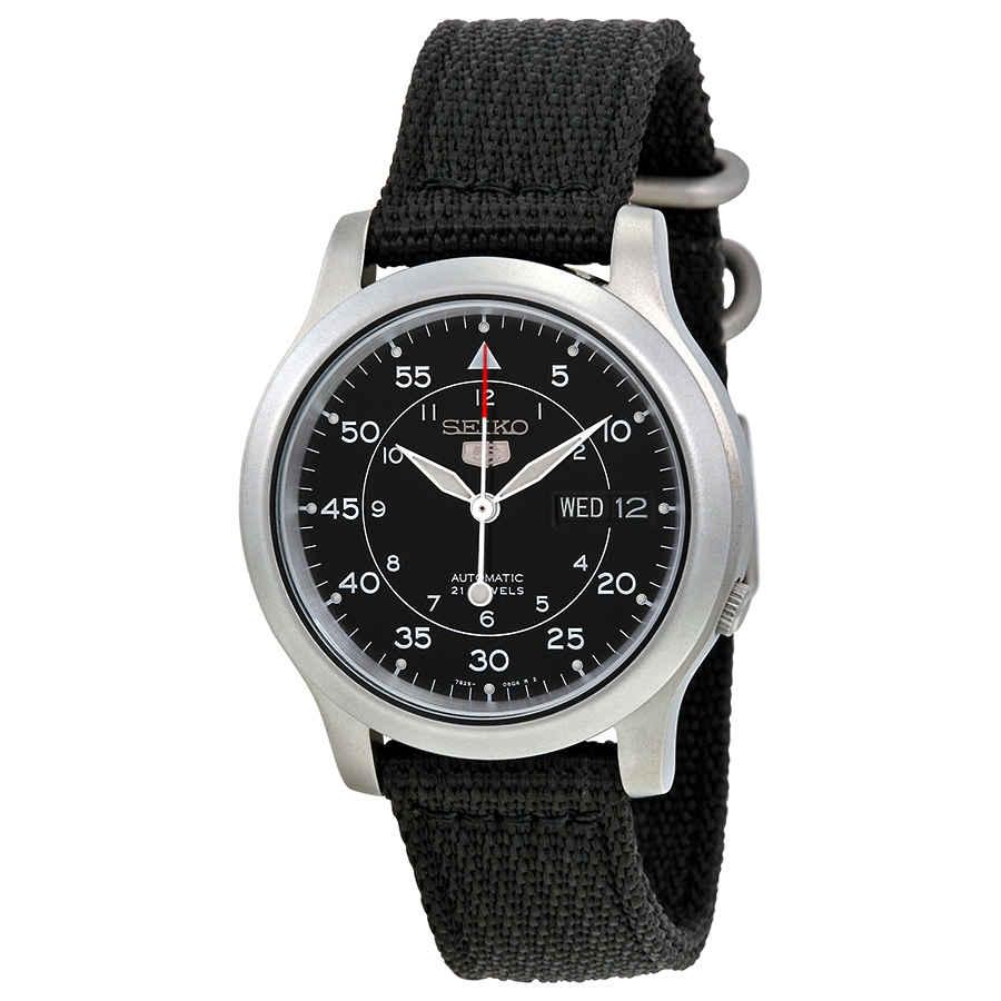 Seiko 5 Black Dial Black Canvas Automatic Mens Watch SNK809商品第1张图片规格展示
