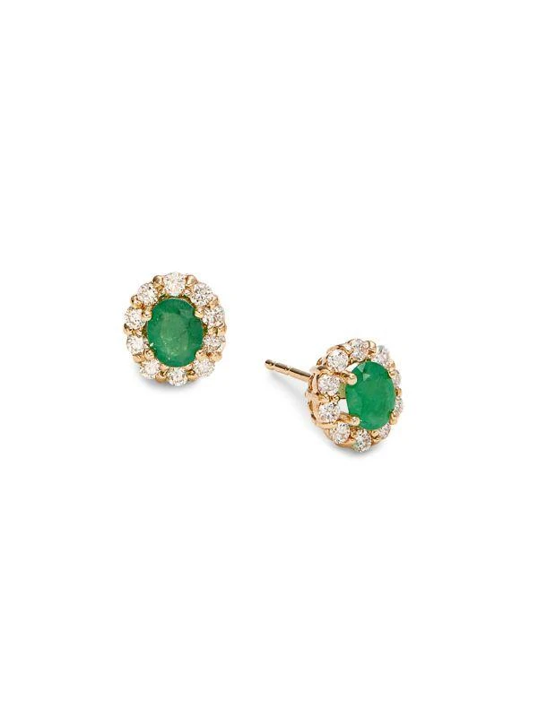 商品Saks Fifth Avenue|14K Yellow Gold, Emerald & Diamond Halo Stud Earrings,价格¥7436,第1张图片