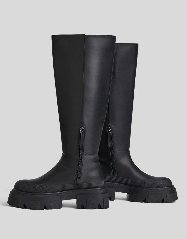 商品Bershka|Bershka high leg boot with chunky sole in black,价格¥487,第3张图片详细描述