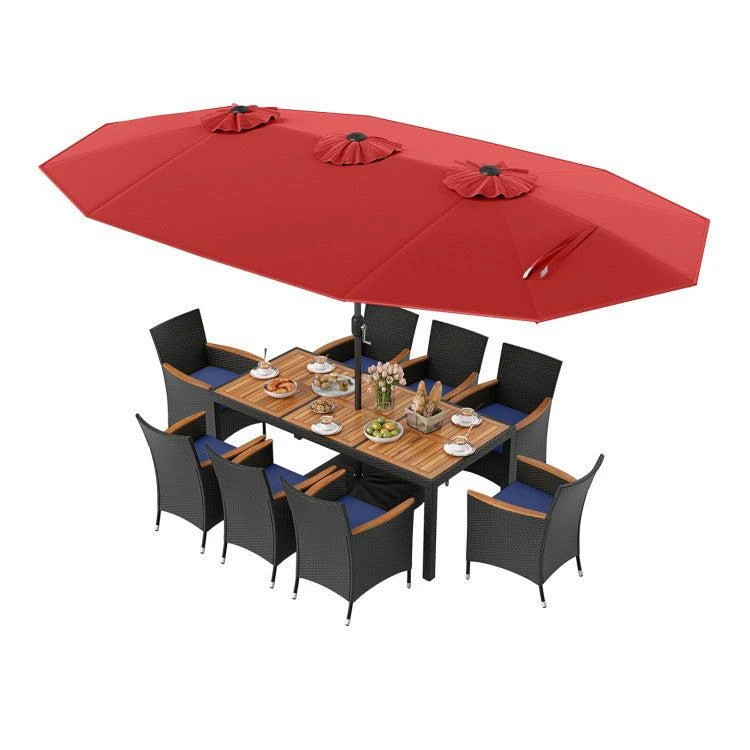 商品Hivvago|10 Piece Outdoor Patio Dining Set with 15 Feet Double-Sided Twin Umbrella,价格¥8178,第1张图片