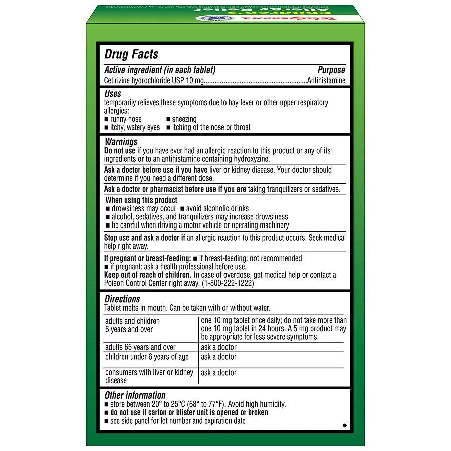 商品Walgreens|24 Hour Children's Allergy Relief Cetirizine Dissolving Tablets Orange,价格¥141,第2张图片详细描述