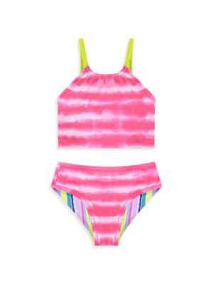 Little Girl's 2-Piece Reversible Tie-Dye Print Swimsuit商品第2张图片规格展示