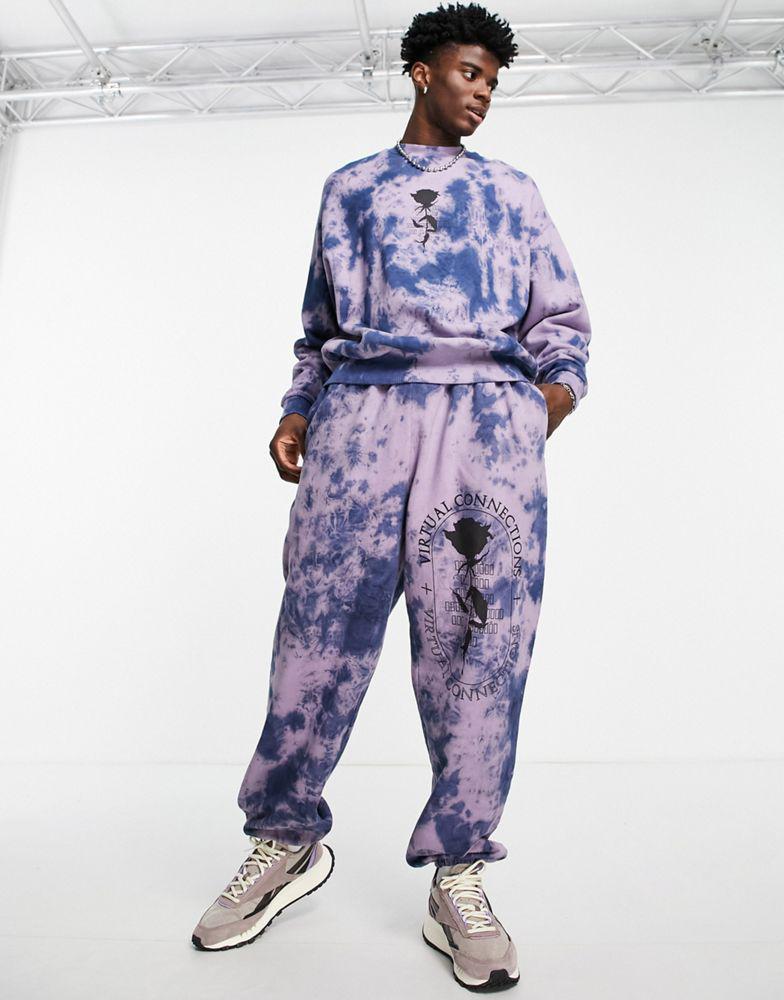 ASOS DESIGN co-ord oversized joggers in purple tie dye with rose print商品第2张图片规格展示