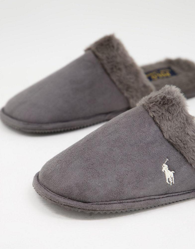 商品Ralph Lauren|Polo Ralph Lauren summit scuff mule slippers in grey,价格¥326,第1张图片