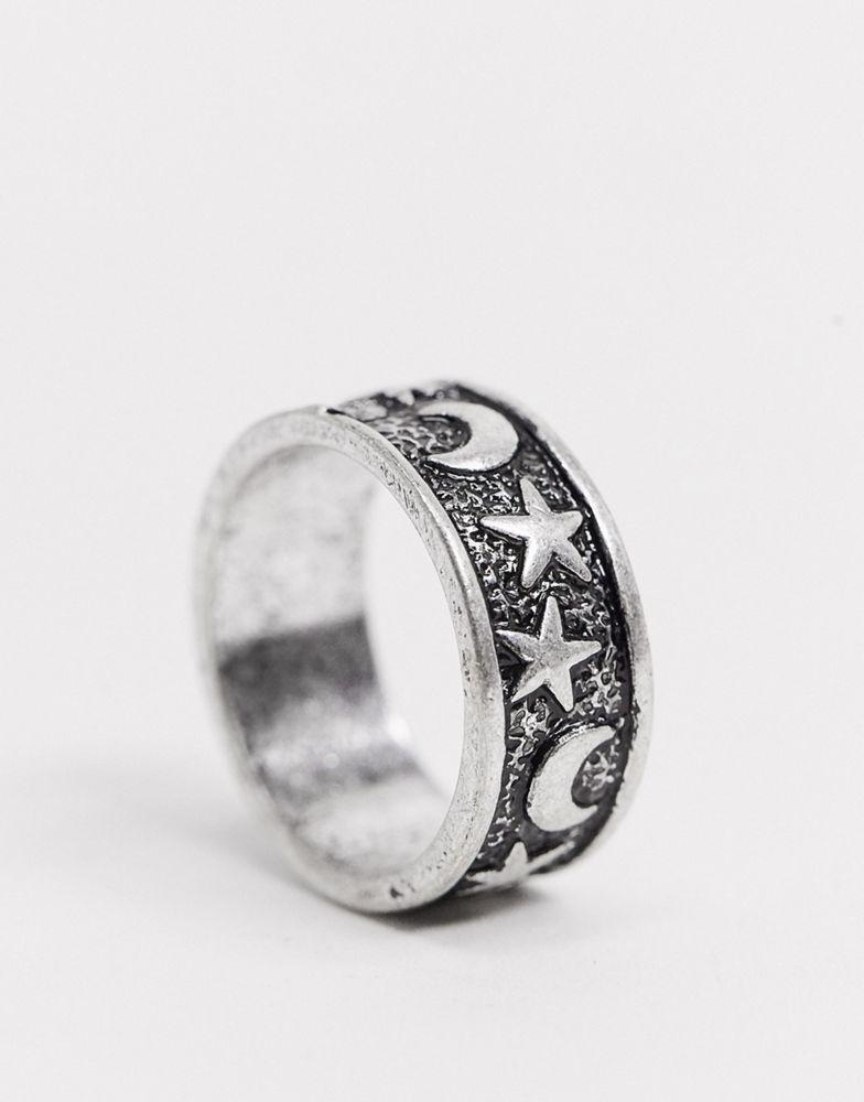 商品ASOS|ASOS DESIGN ring with star and moon detail in burnished silver tone,价格¥43,第5张图片详细描述