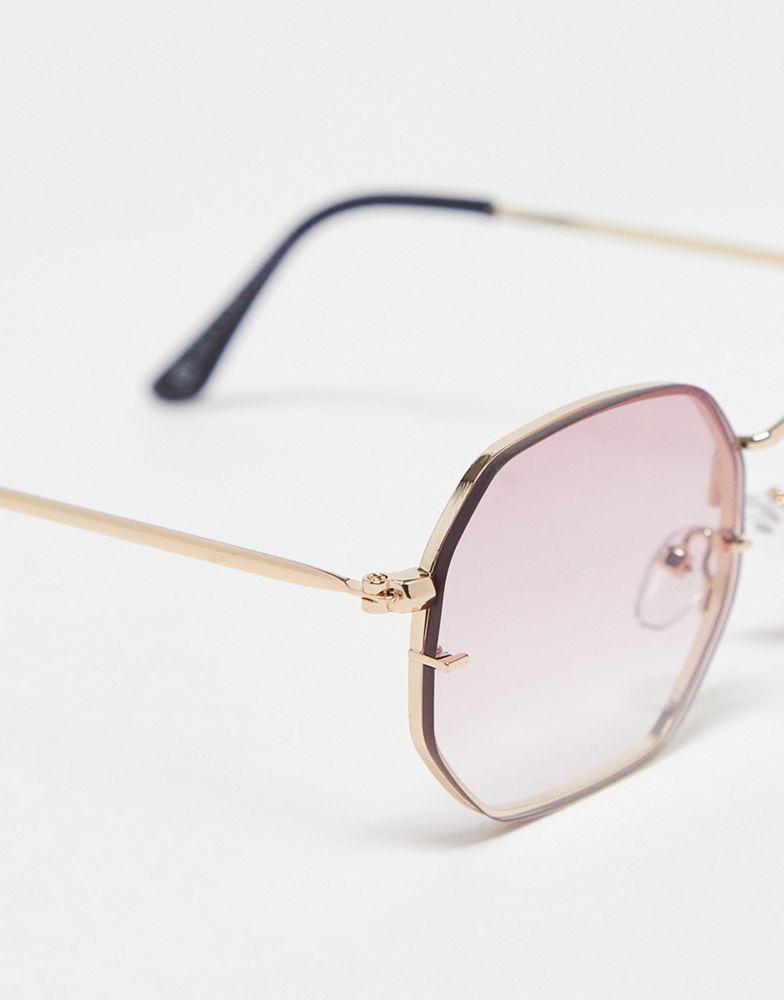 ASOS DESIGN rimless hexagon sunglasses with purple gradient lens in gold商品第2张图片规格展示