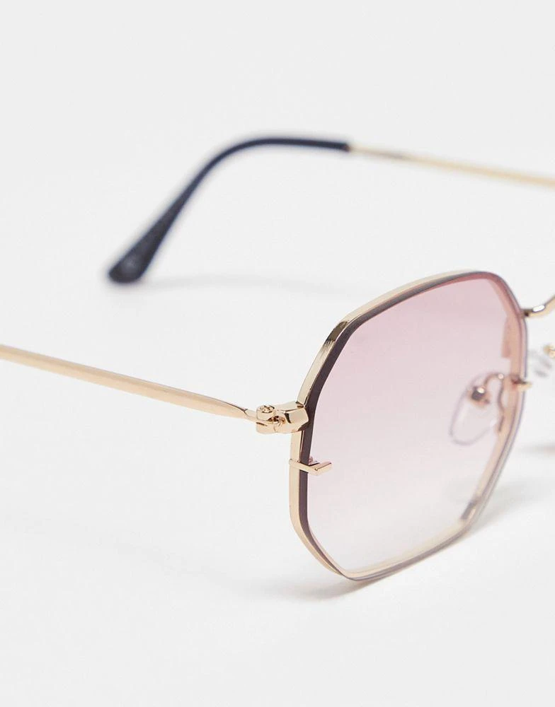 商品ASOS|ASOS DESIGN rimless hexagon sunglasses with purple gradient lens in gold,价格¥139,第2张图片详细描述