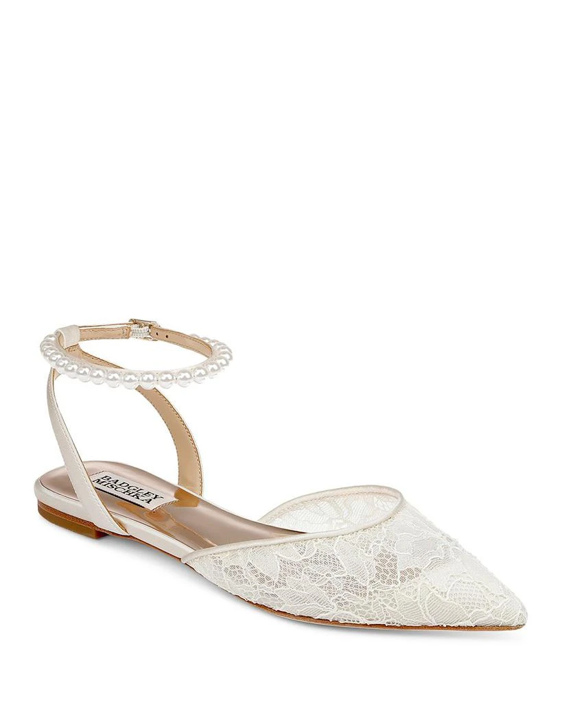 商品Badgley Mischka|Women's Fawn Pointed Toe Embellished Strap Lace Flats,价格¥1040,第1张图片