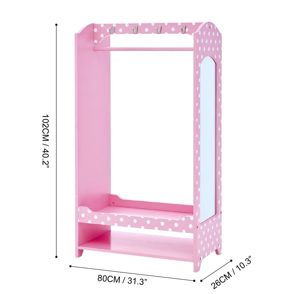 商品Teamson|Kids Polka Dot Kids Wooden Clothes Rack Hanger Storage Pink TD-12949A,价格¥944,第2张图片详细描述