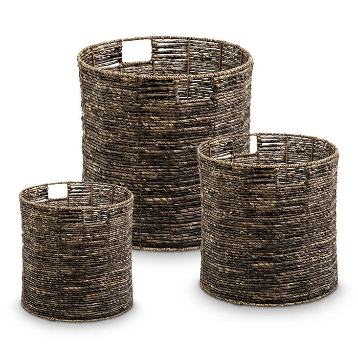 商品Honey Can Do|Coastal Collection Nesting Storage Bins with Grab Handles, Set of 3, Brown Maize,价格¥625,第1张图片