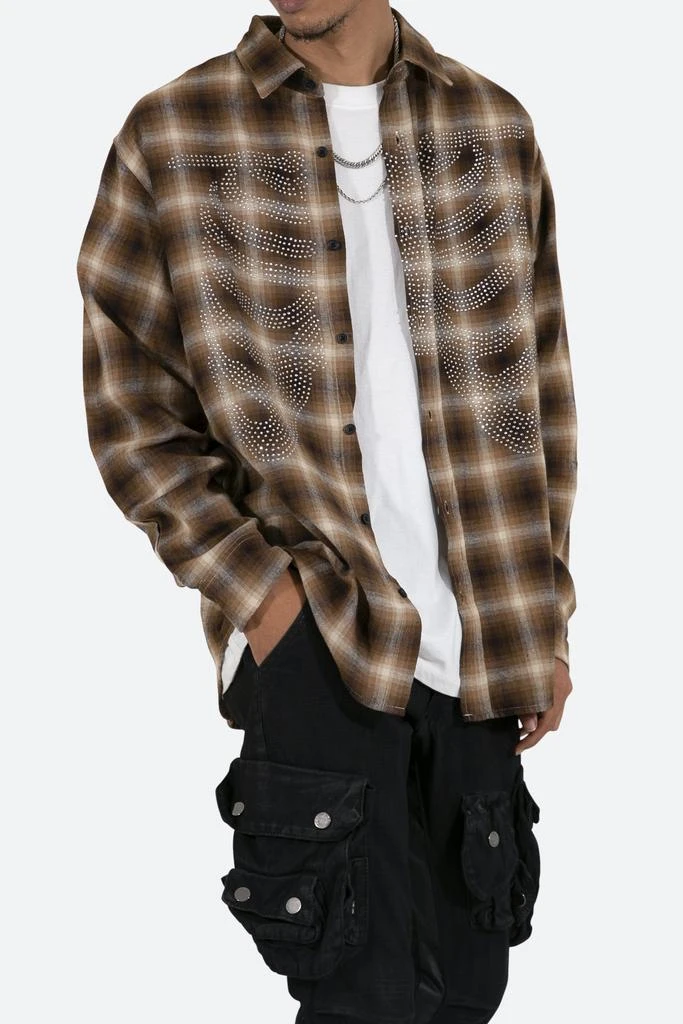 商品MNML|Rhinestone Skeleton Flannel Shirt - Brown,价格¥336,第2张图片详细描述