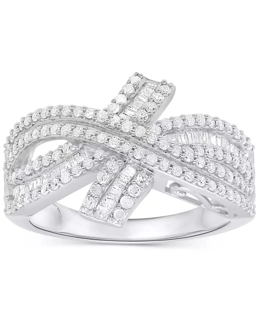 商品Macy's|Diamond Round & Baguette Crossover Ring (3/4 ct. t.w.) in Sterling Silver,价格¥2700,第1张图片