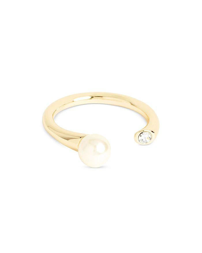 商品Shashi|Mona Pavé & Cultured Freshwater Pearl Cuff Ring in 14K Gold Plated,价格¥194,第1张图片
