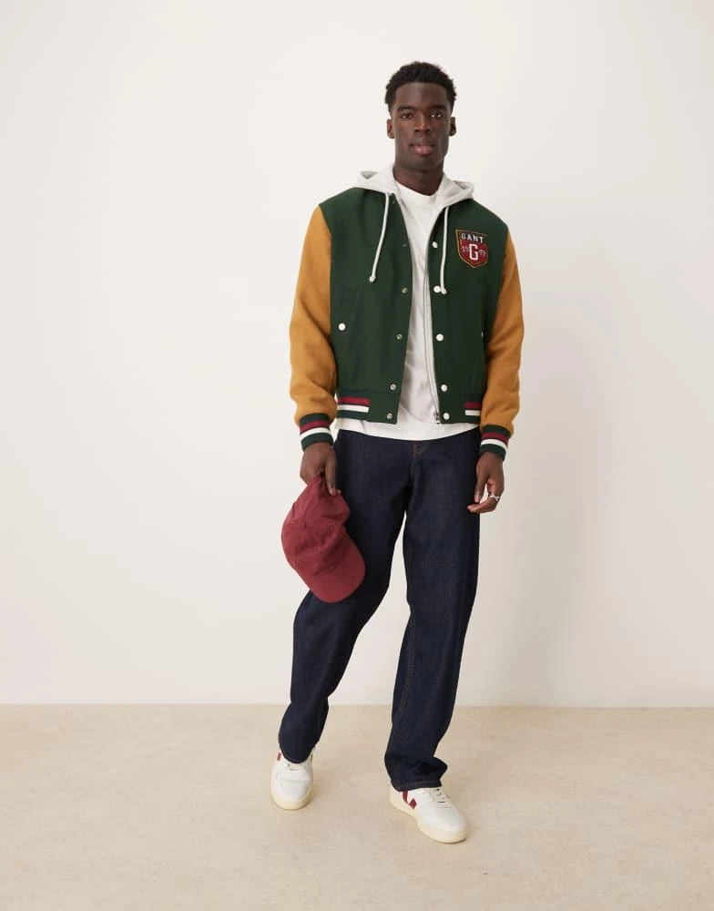 商品Gant|GANT wool blend varsity logo jacket in green,价格¥3623,第1张图片