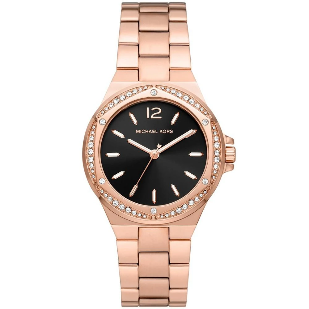 商品Michael Kors|Women's Lennox Three Hand Rose Gold-Tone Stainless Steel Bracelet Watch 37mm,价格¥1403,第1张图片