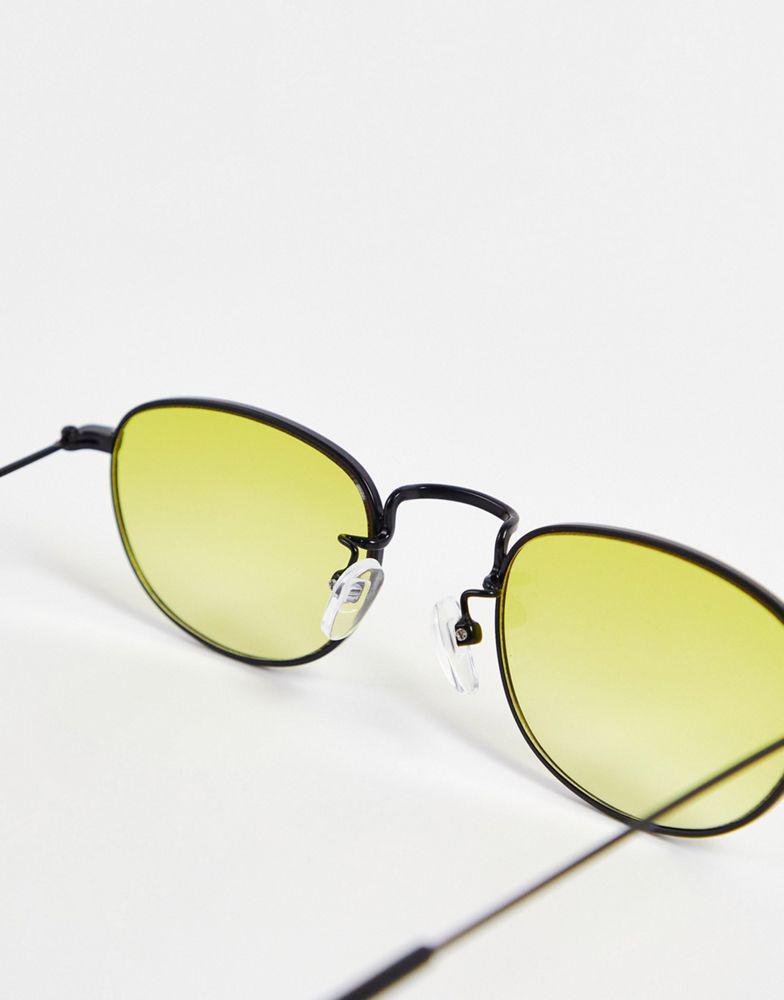 ASOS DESIGN metal oval sunglasses in black with yellow lens商品第3张图片规格展示