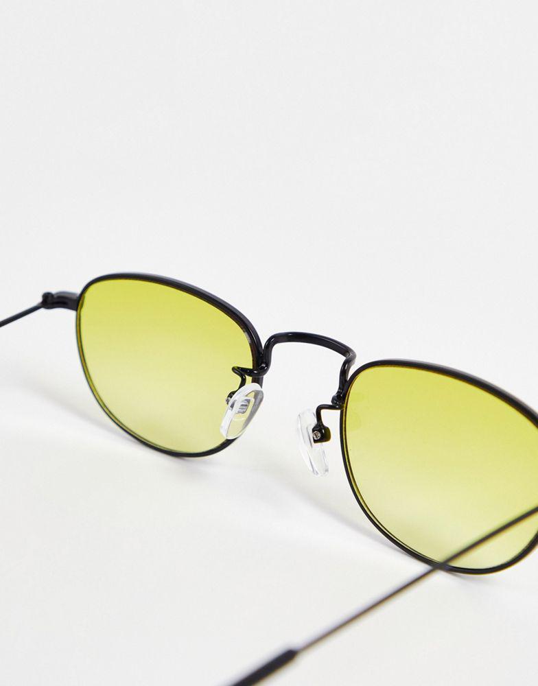 商品ASOS|ASOS DESIGN metal oval sunglasses in black with yellow lens,价格¥36,第5张图片详细描述