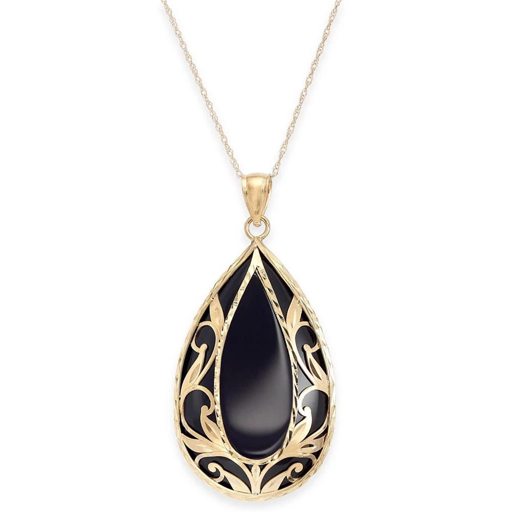 商品Macy's|Onyx (32 x 20mm) Filigree 18" Pendant Necklace in 14k Gold or 14k White Gold,价格¥2106,第1张图片