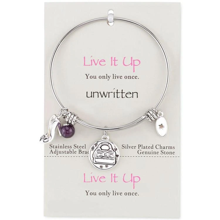 商品Unwritten|Purse and Shoe Charm and Amethyst (8mm) Bangle Bracelet in Stainless Steel,价格¥165,第2张图片详细描述