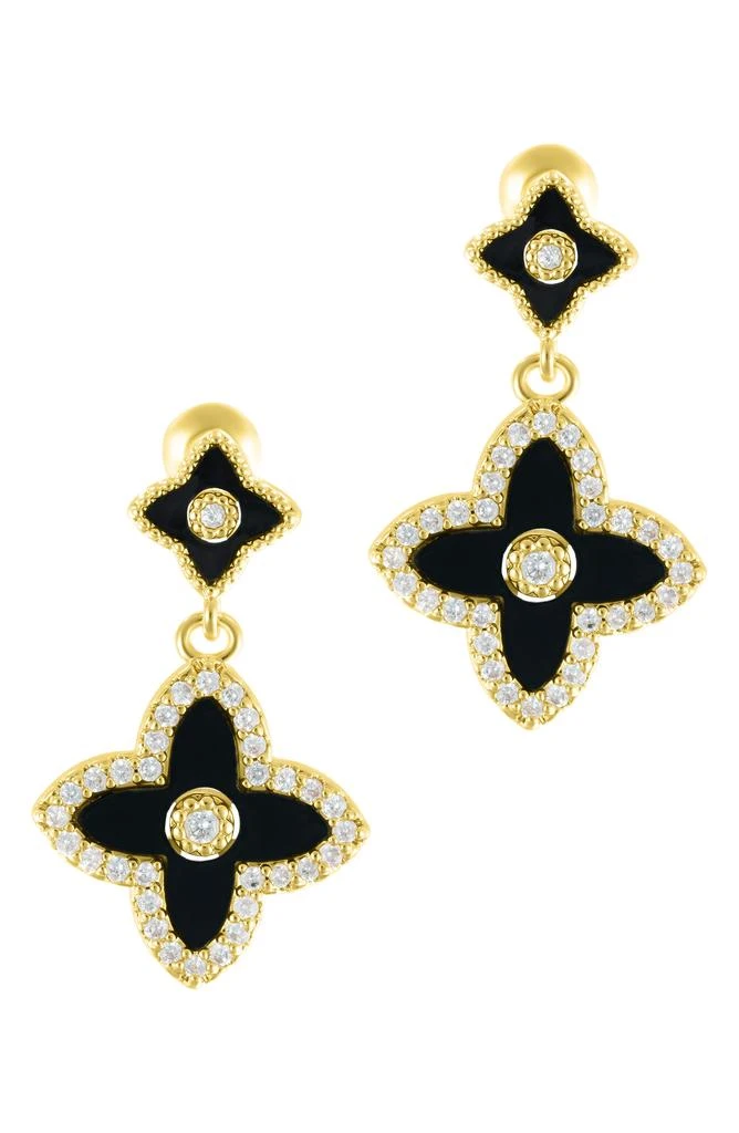 商品ADORNIA|14K Yellow Gold Plated Black Flower Drop Earrings,价格¥225,第1张图片