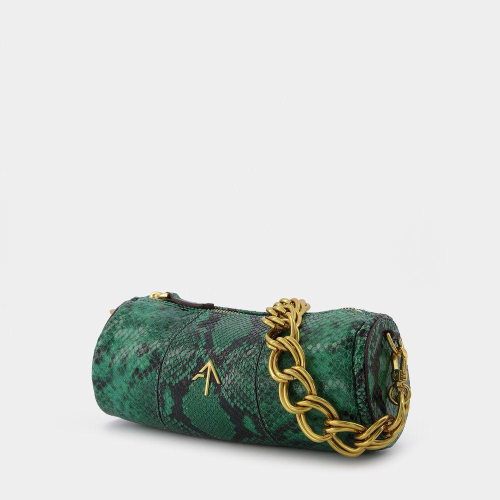 Mini Cylinder Bag in Snake Embossed Green Leather商品第2张图片规格展示