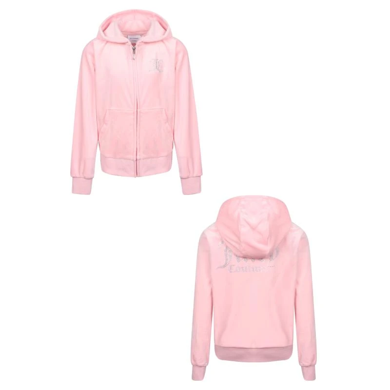 商品Juicy Couture|Juicy couture girls light pink velour zip up hoodie with crystal logo on the chest and on the back,价格¥749,第1张图片