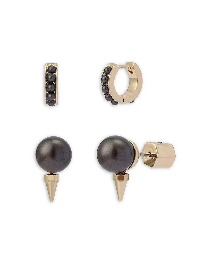 商品ALL SAINTS|Gray Imitation Pearl Spike Huggie Hoop & Stud Earrings, Set of 2,价格¥404,第1张图片详细描述