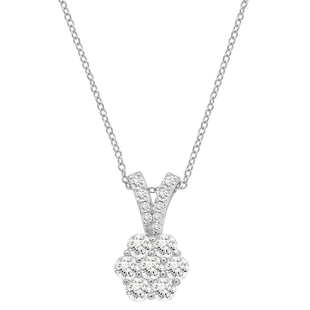 商品Macy's|Diamond Flower Cluster Pendant Necklace (1 ct. t.w.) in 14k White Gold, 16" + 4" extender, Created for Macy's,价格¥7531,第1张图片
