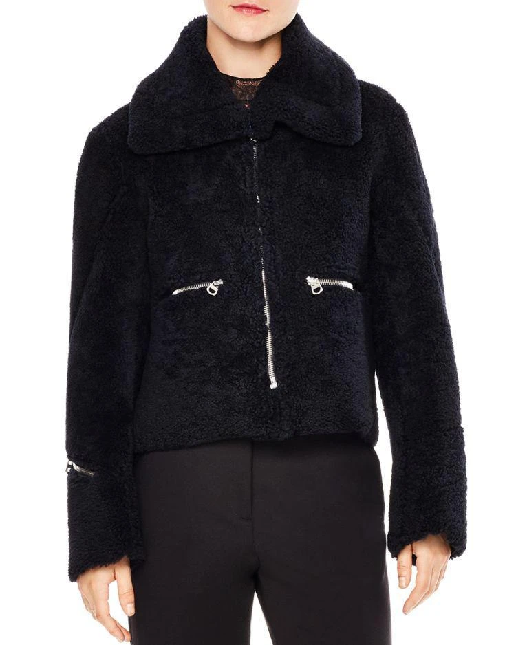 商品Sandro|Julia Zipper-Detail Cropped Real Lamb Shearling Jacket,价格¥5885,第1张图片