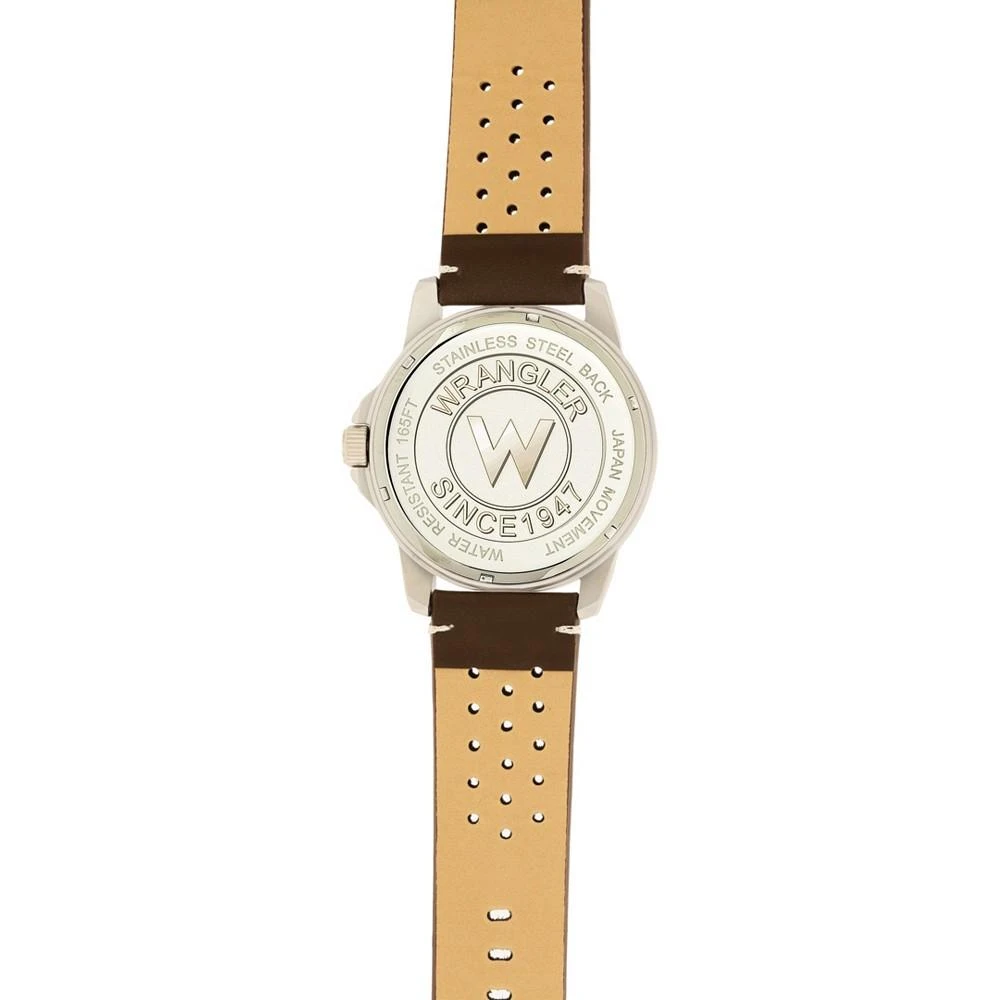 商品Wrangler|Men's, 48MM Silver Case with White Dial, White Index Markers, Sand Satin Dial, Analog, Date Function , Red Second Hand, Brown Strap with White Accent Stitch,价格¥425,第4张图片详细描述