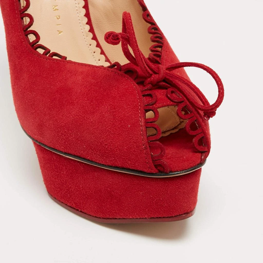Charlotte Olympia Red Suede Daphne Scalloped Trim Peep Toe Platform Pumps Size 40.5 商品