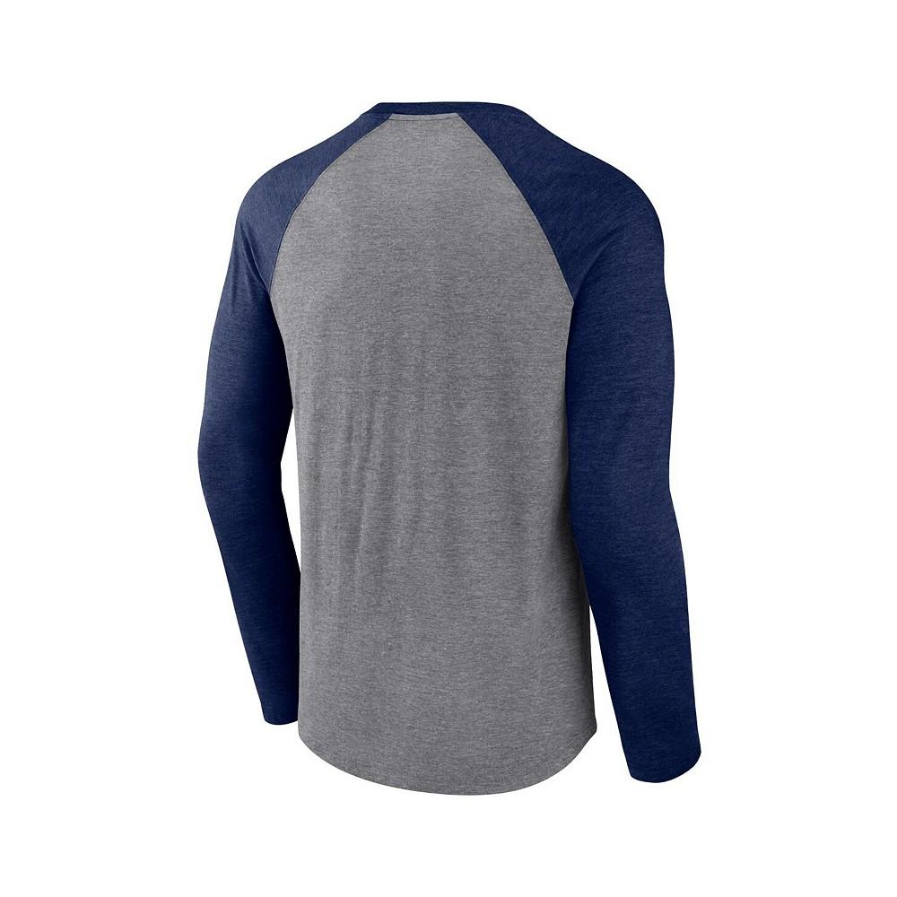 Men's Branded Heather Gray, Navy New York Islanders Special Edition 2.0 Long Sleeve Raglan T-shirt商品第2张图片规格展示