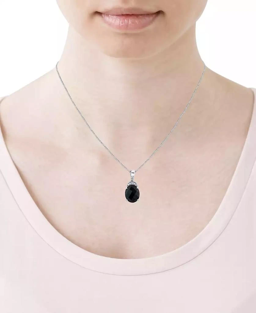 商品Macy's|Onyx & Diamond Accent Oval 18" Pendant Necklace in Sterling Silver,价格¥754,第2张图片详细描述