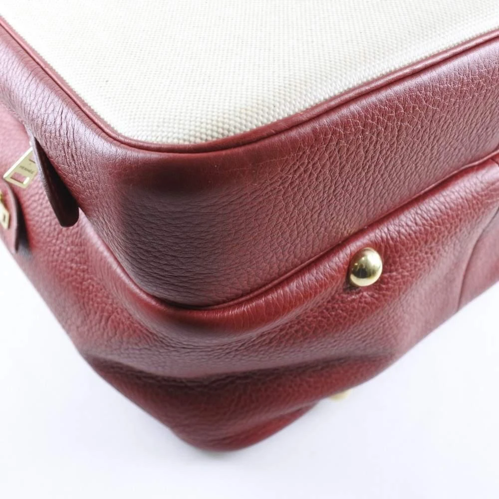 Hermes Victoria Women's Toile H,Taurillon Clemence Leather Shoulder Bag Natural,Red Color 商品
