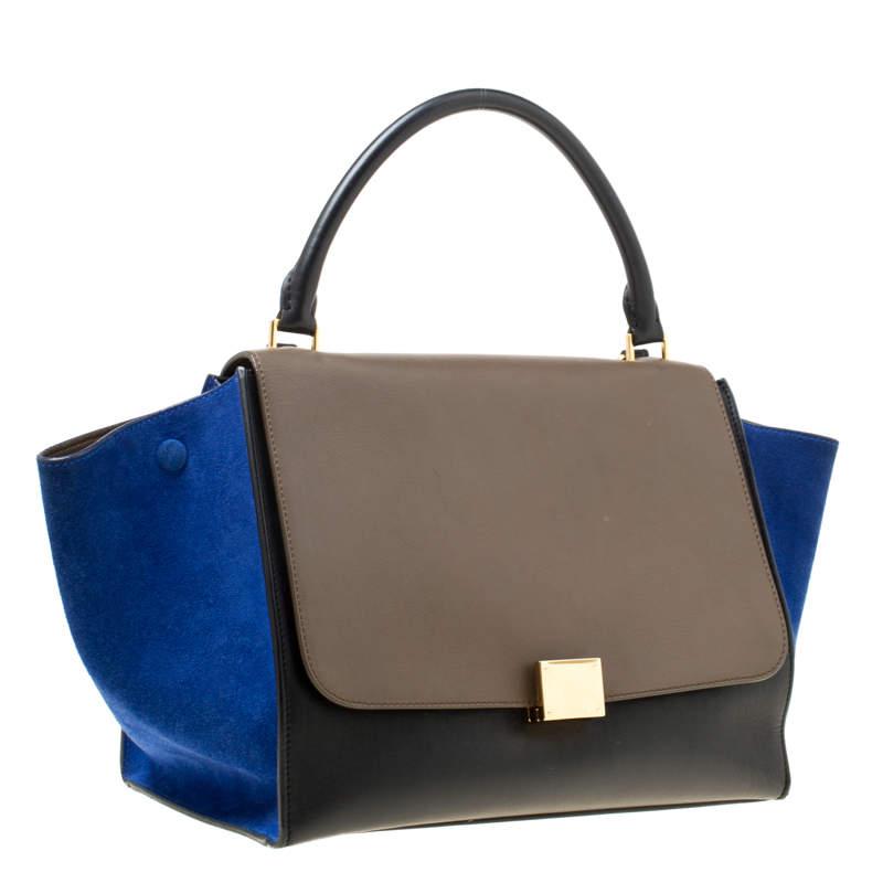 Celine Tri Color Leather and Suede Medium Trapeze Top Handle Bag商品第3张图片规格展示