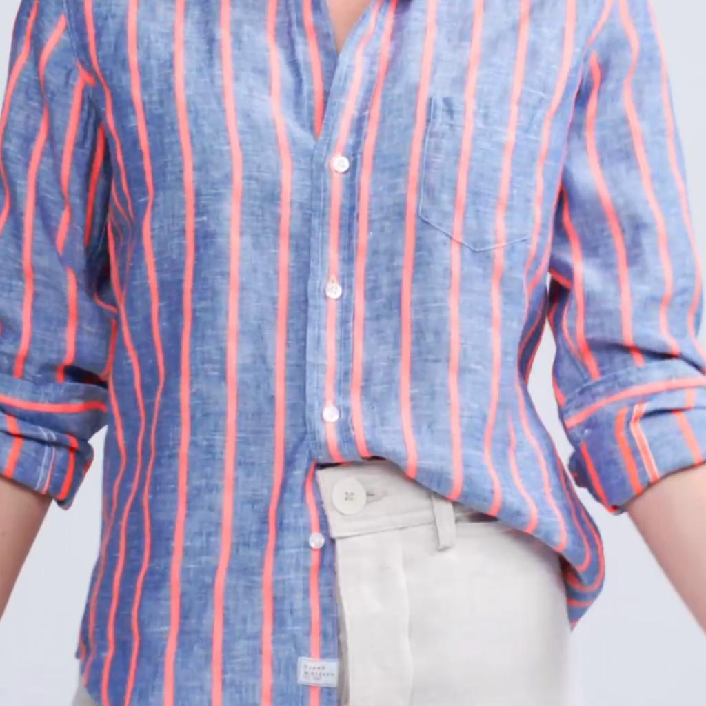 Barry Linen Shirt In Neon Pink Stripe商品第2张图片规格展示