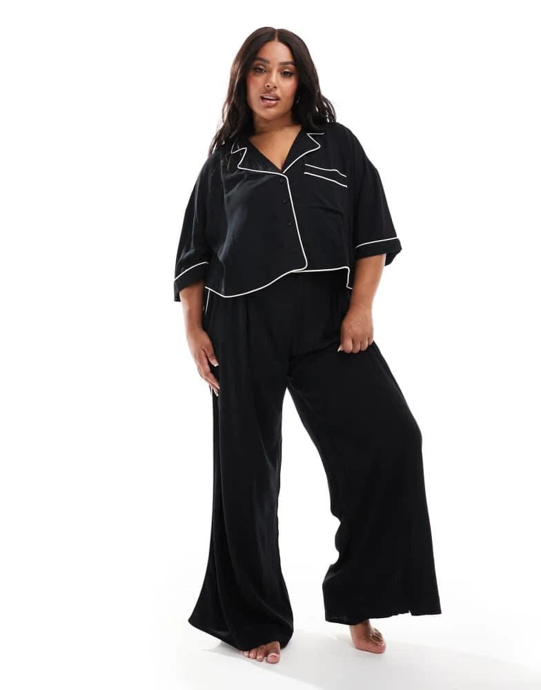 商品ASOS|ASOS DESIGN Curve super soft slinky wide leg pyjama trouser in black with contrast binding,价格¥118,第4张图片详细描述