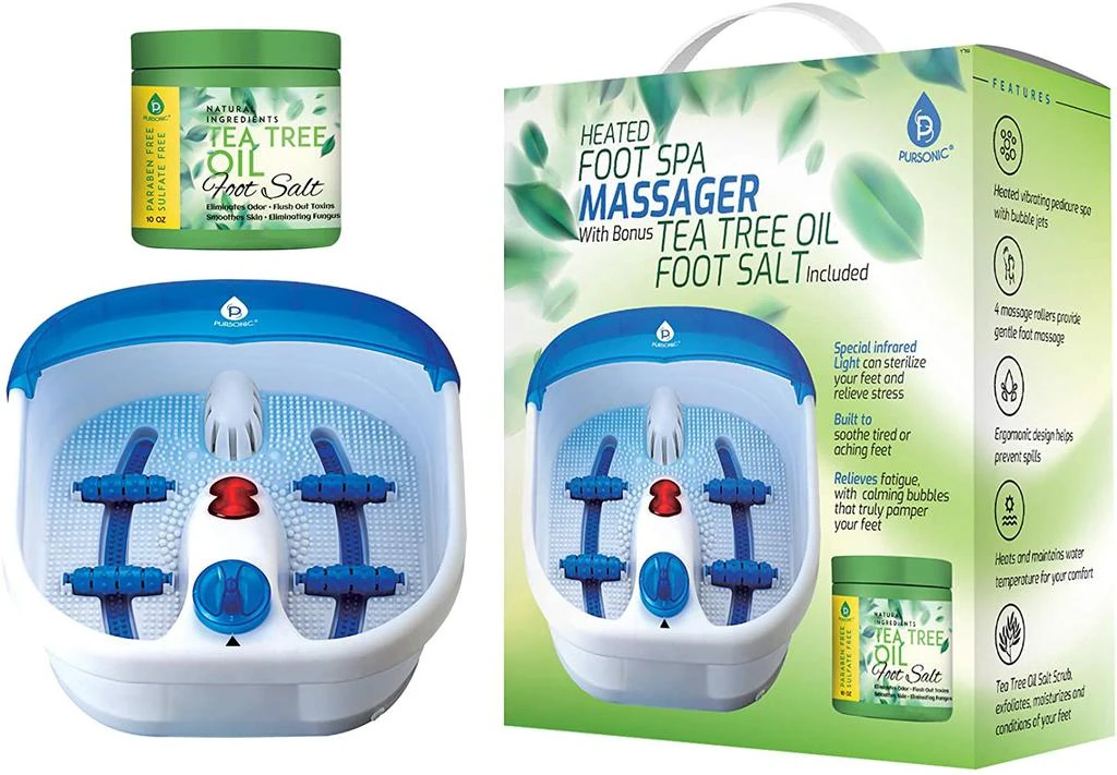 商品PURSONIC|Foot Spa Massager with Vibrating Bubbles & Tea Tree Oil Foot Salt Scrub with Epsom Salt 10oz Gift Set, Melts Away Stress and Revitalizes Tired Feet (Heating Function),价格¥556,第1张图片